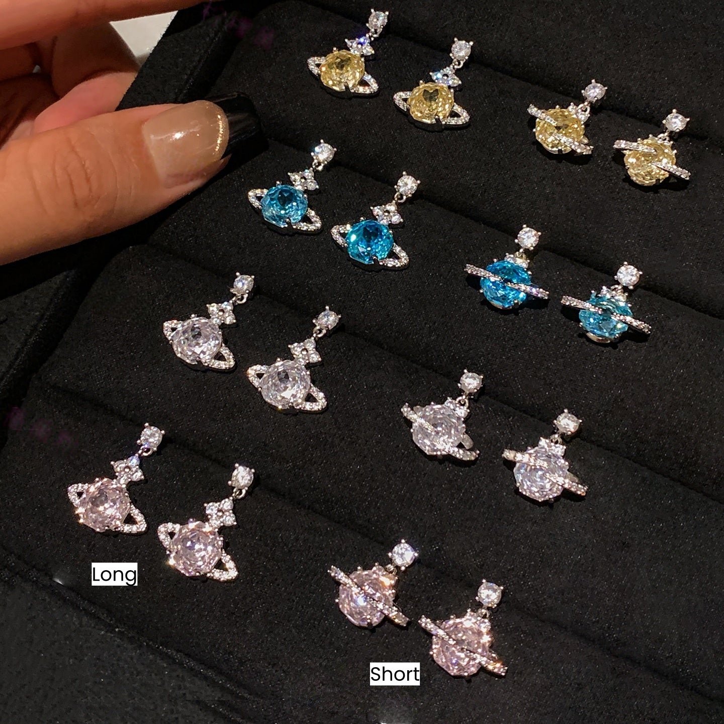 999 Silver Rose-Cut Saturn Diamond Earrings