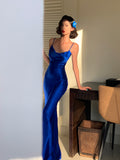 Acetate Satin Cowl Neck Dress Blue