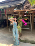 Bohemian Vintage Halter Maxi Dress – Open-Back Beach Goddess Look