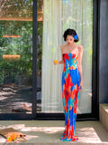 Colorful Floral Strapless Ruched Maxi Dress – Summer Statement Piece