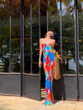 Colorful Floral Strapless Ruched Maxi Dress – Summer Statement Piece