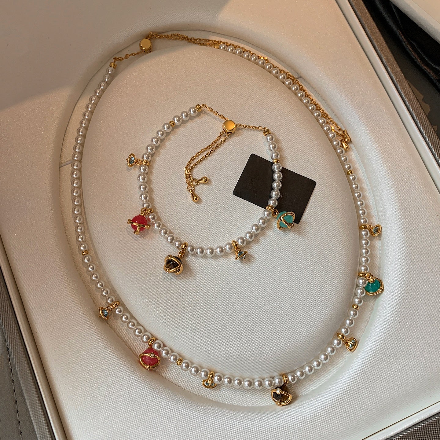 Colorful Planet Pendant Necklace with Swarovski Aurora Pearl