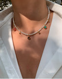 Colorful Planet Pendant Necklace with Swarovski Aurora Pearl