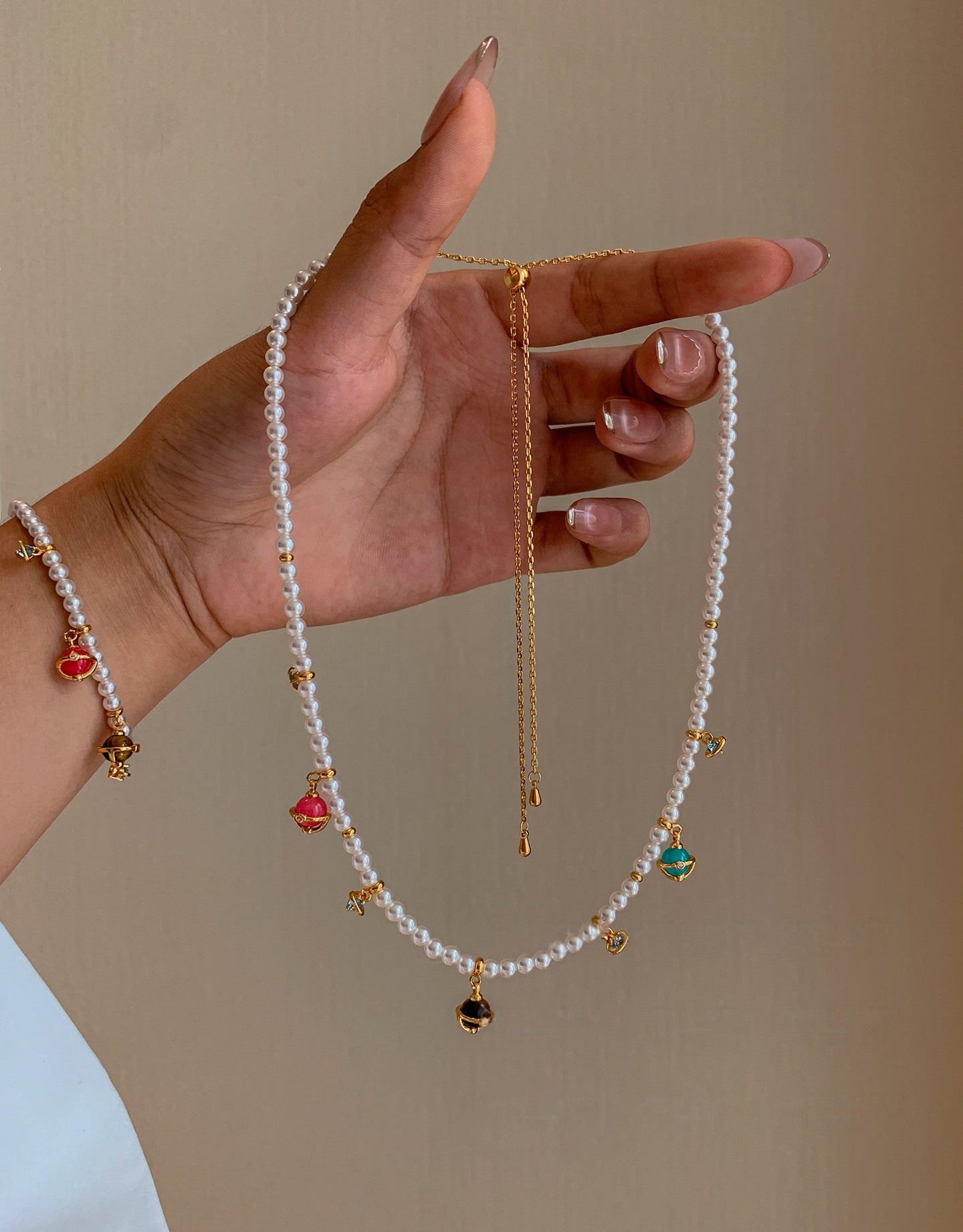 Colorful Planet Pendant Necklace with Swarovski Aurora Pearl