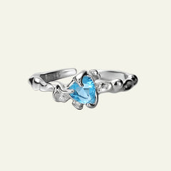 Aquamarine Blue Heart 925 Silver Ring