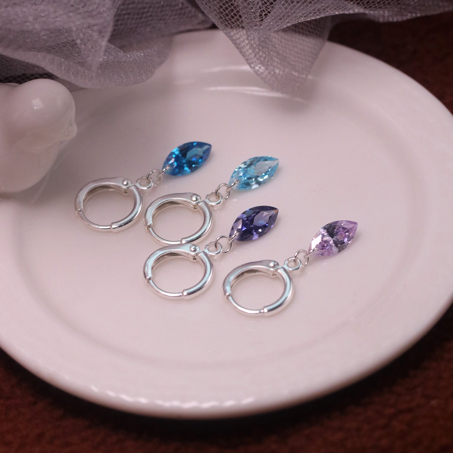 Deep Sea Blue & Frosty Purple Zircon Stud Earrings