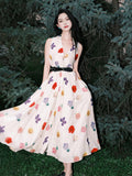 Floral Print Sleeveless Waist-cinching Dress