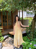 Flowy Yellow Tie-Dye V-Neck Maxi Dress – Ethereal Summer Escape