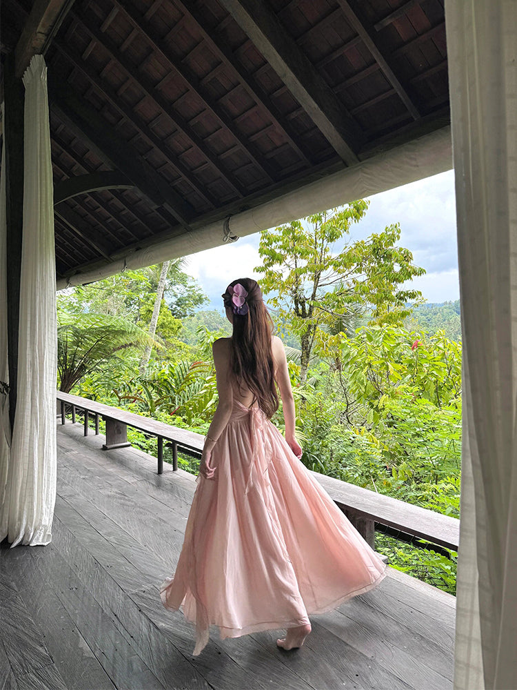 French Beach Chiffon Halter Maxi Dress – Dreamy Flowing Sundress