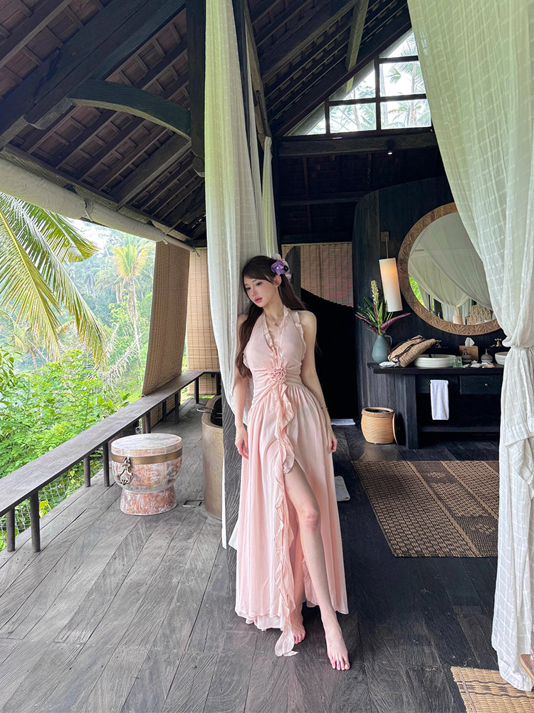 French Beach Chiffon Halter Maxi Dress – Dreamy Flowing Sundress