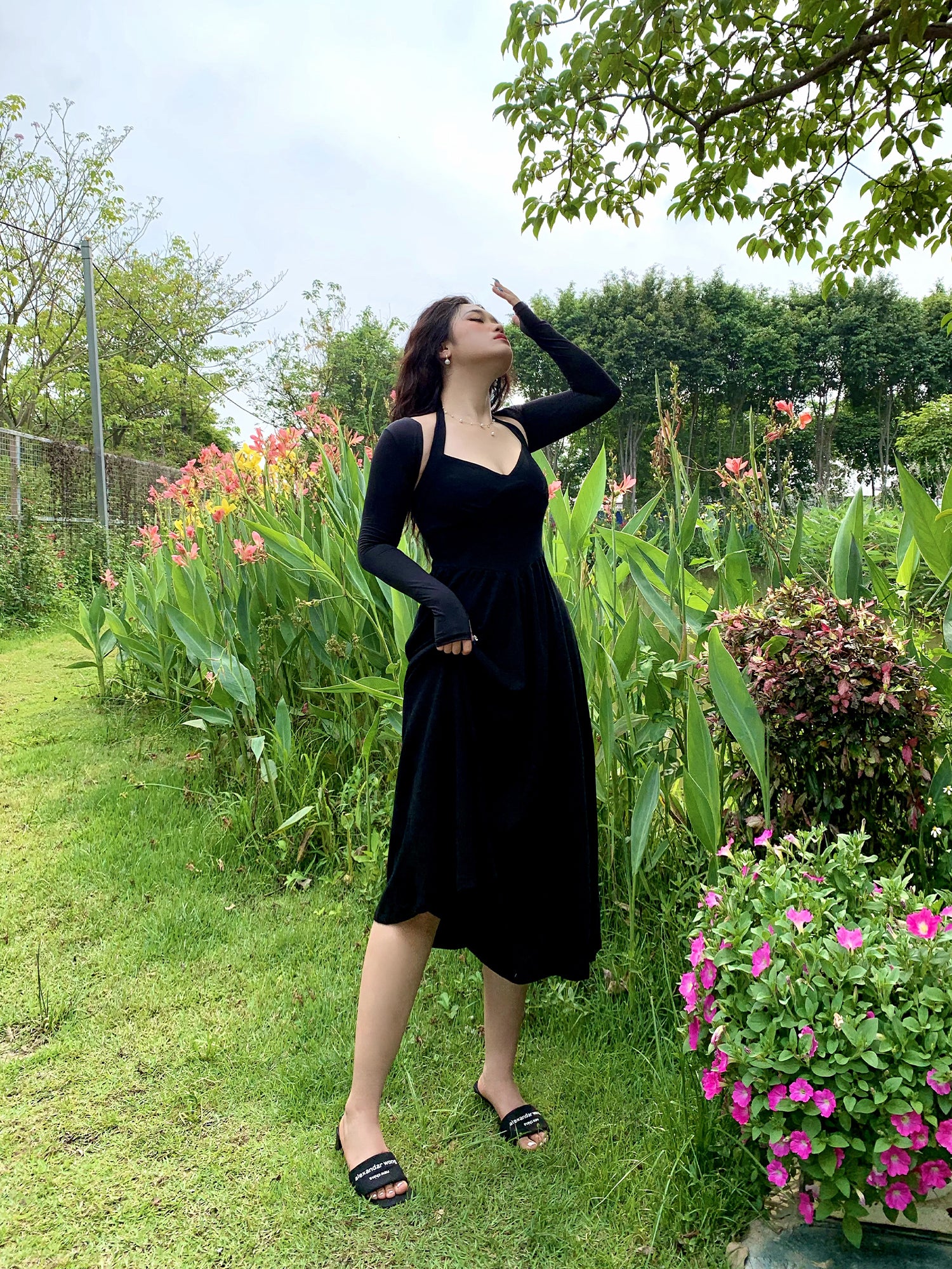 Classic French Vintage Halter Maxi Dress