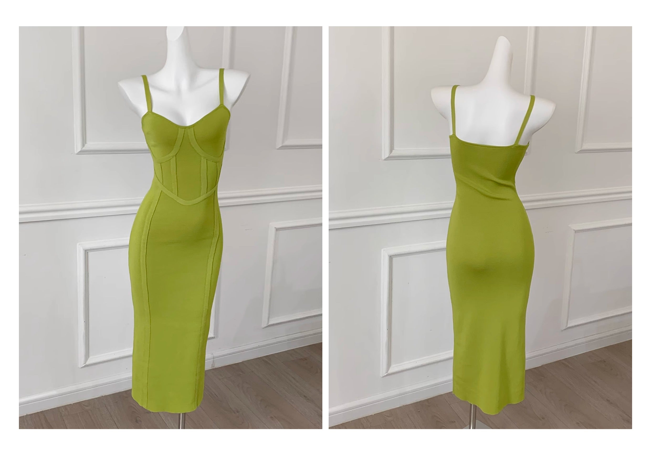 Corset-Style Green Knit Slimming Bodycon Dress