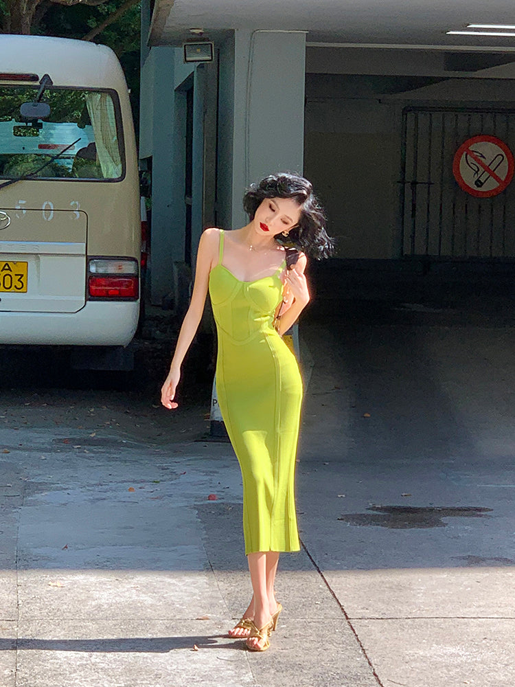 Corset-Style Green Knit Slimming Bodycon Dress
