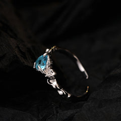 Aquamarine Blue Heart 925 Silver Ring