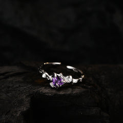 Aquamarine Purple Heart 925 Silver Ring