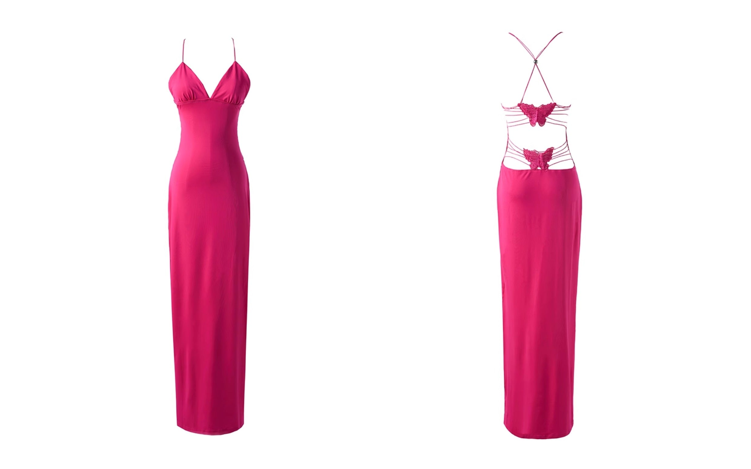 Hot Pink Backless Butterfly Strap Dress