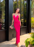 Hot Pink Backless Butterfly Strap Dress