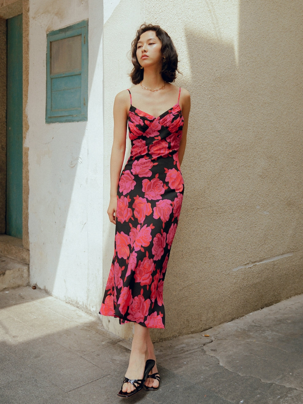 Luxurious Floral Pink & Black Dress