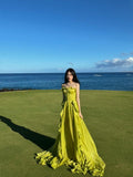 Luxury Green Ruffle Strapless Dress – Elegant Birthday Party Gown