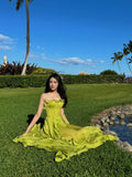 Luxury Green Ruffle Strapless Dress – Elegant Birthday Party Gown
