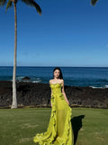 Luxury Green Ruffle Strapless Dress – Elegant Birthday Party Gown