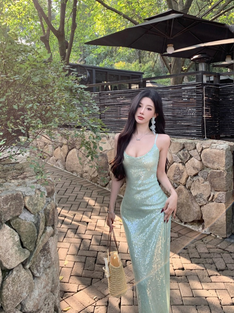 Luxury Green Sequin Gown – Elegant Evening Party Dress