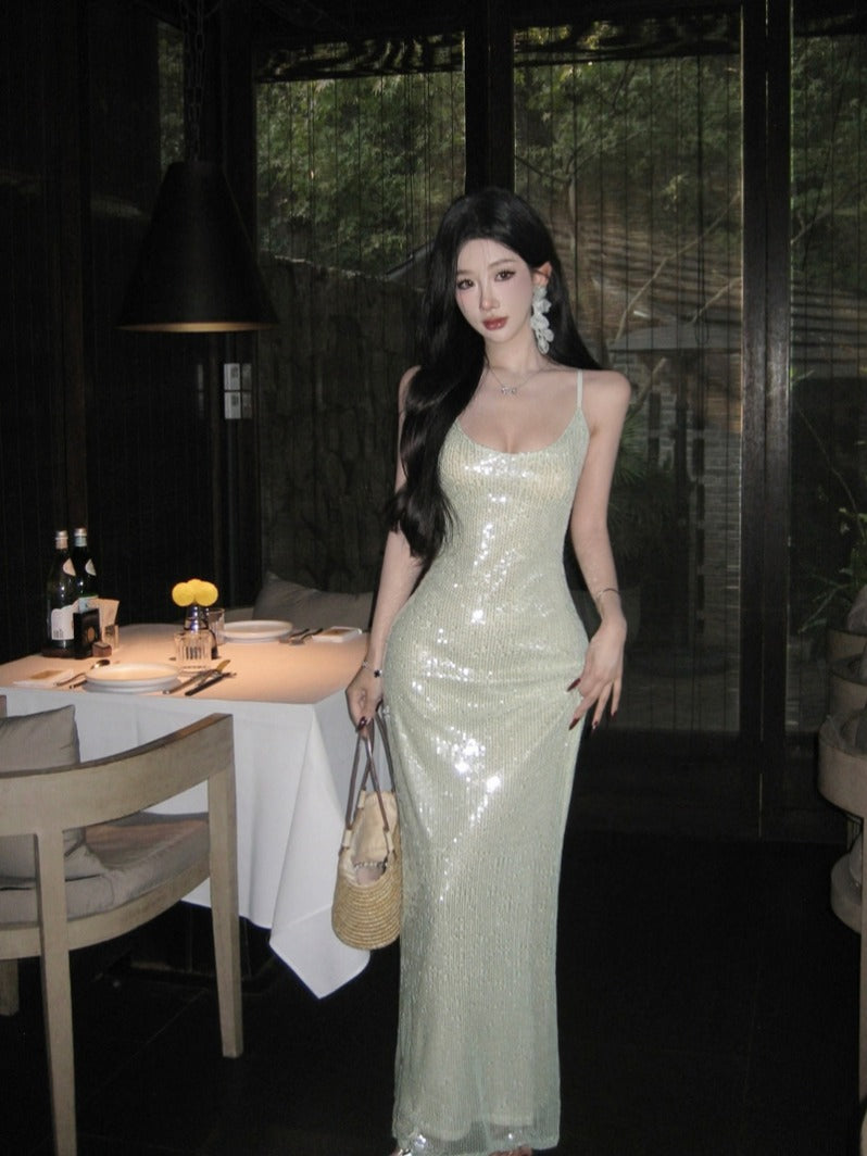Luxury Green Sequin Gown – Elegant Evening Party Dress