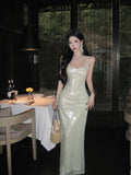 Luxury Green Sequin Gown – Elegant Evening Party Dress