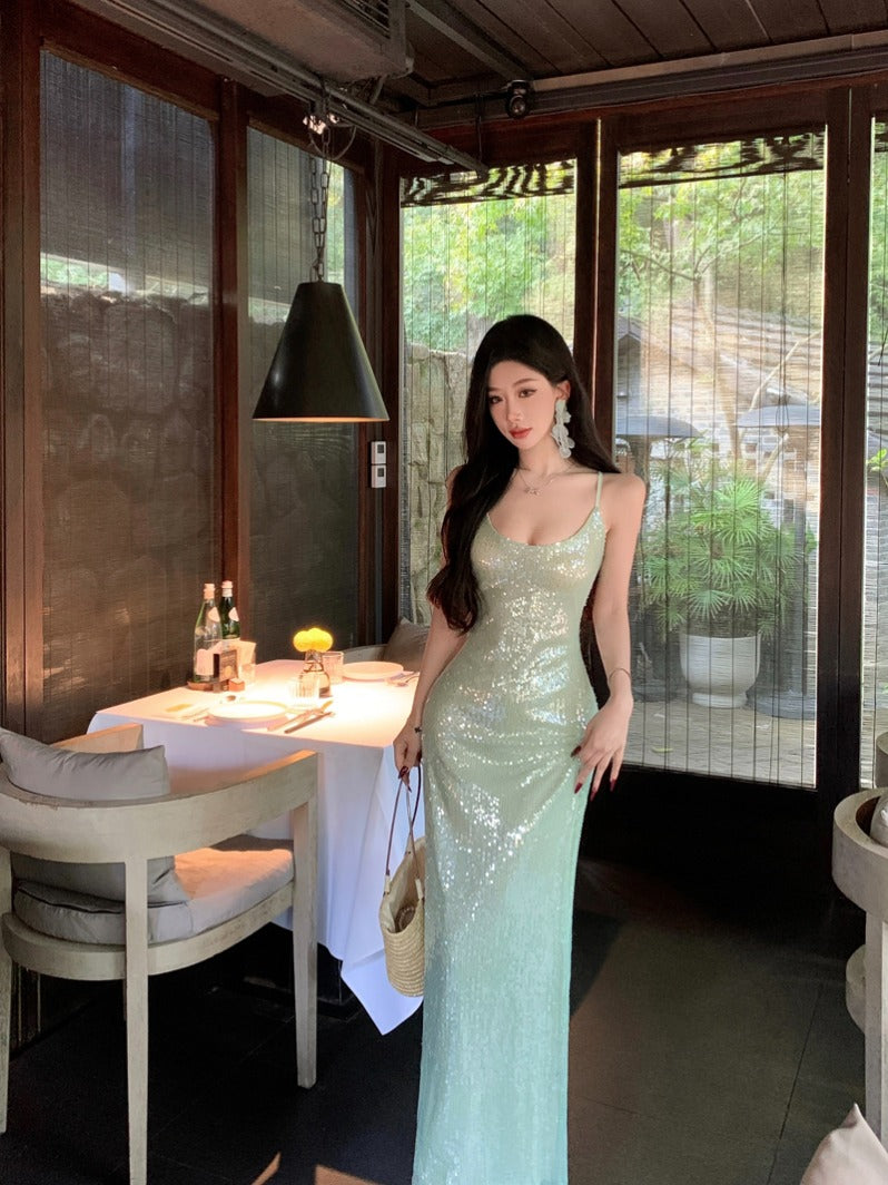 Luxury Green Sequin Gown – Elegant Evening Party Dress