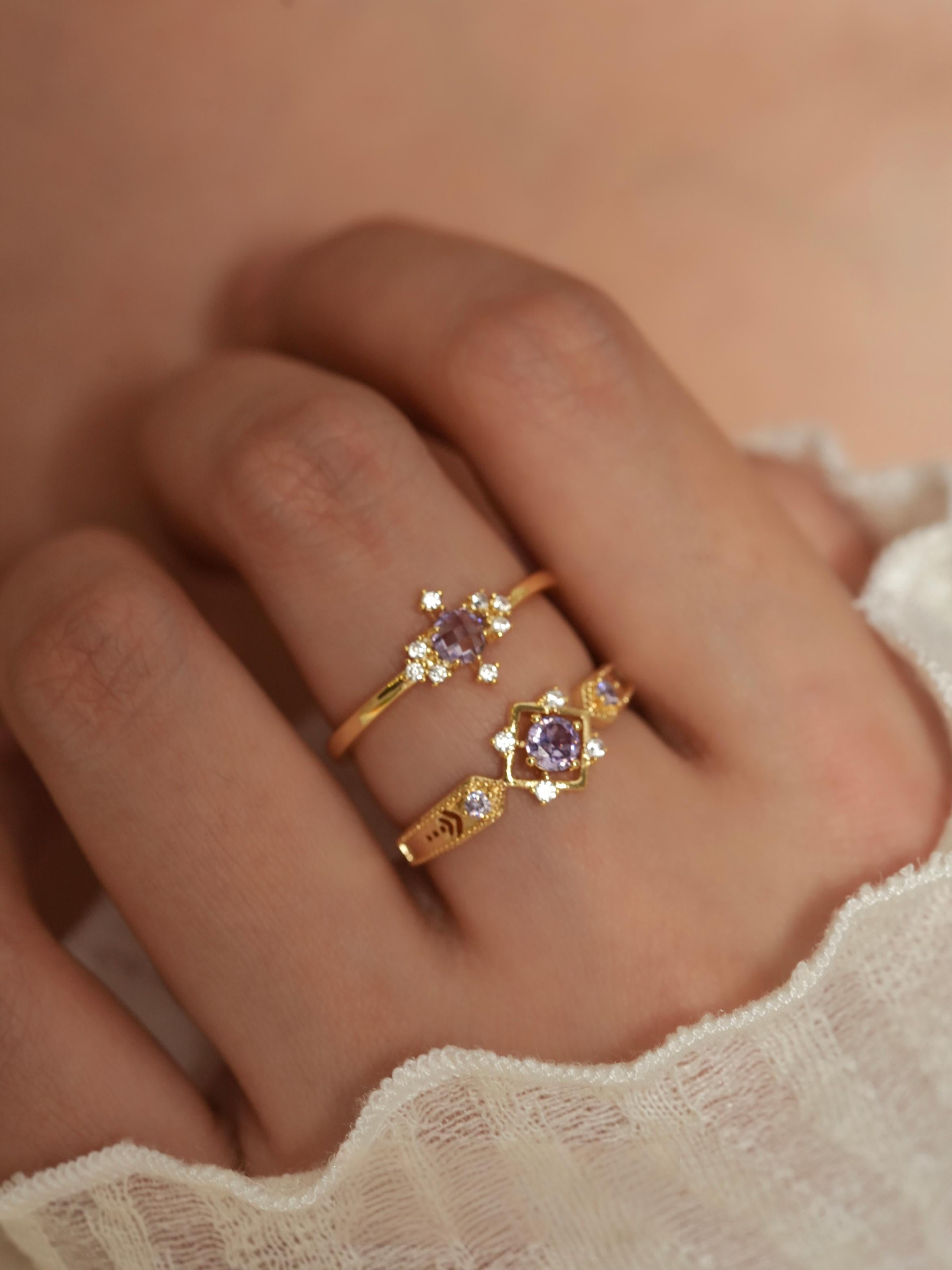 Vintage lavender Gemstone Ring romantic dainty gold stacking ring