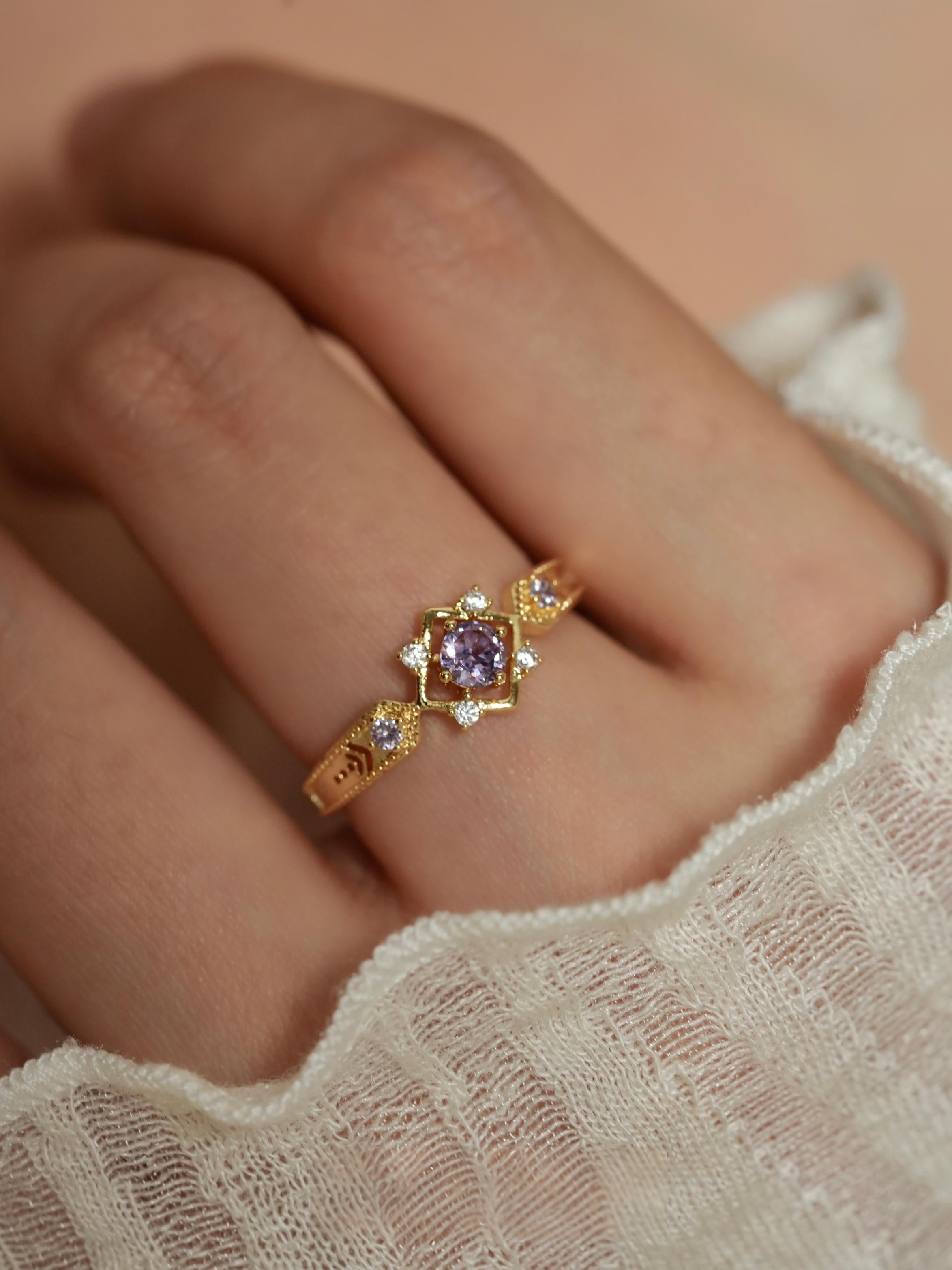 Vintage lavender Gemstone Ring romantic dainty gold stacking ring