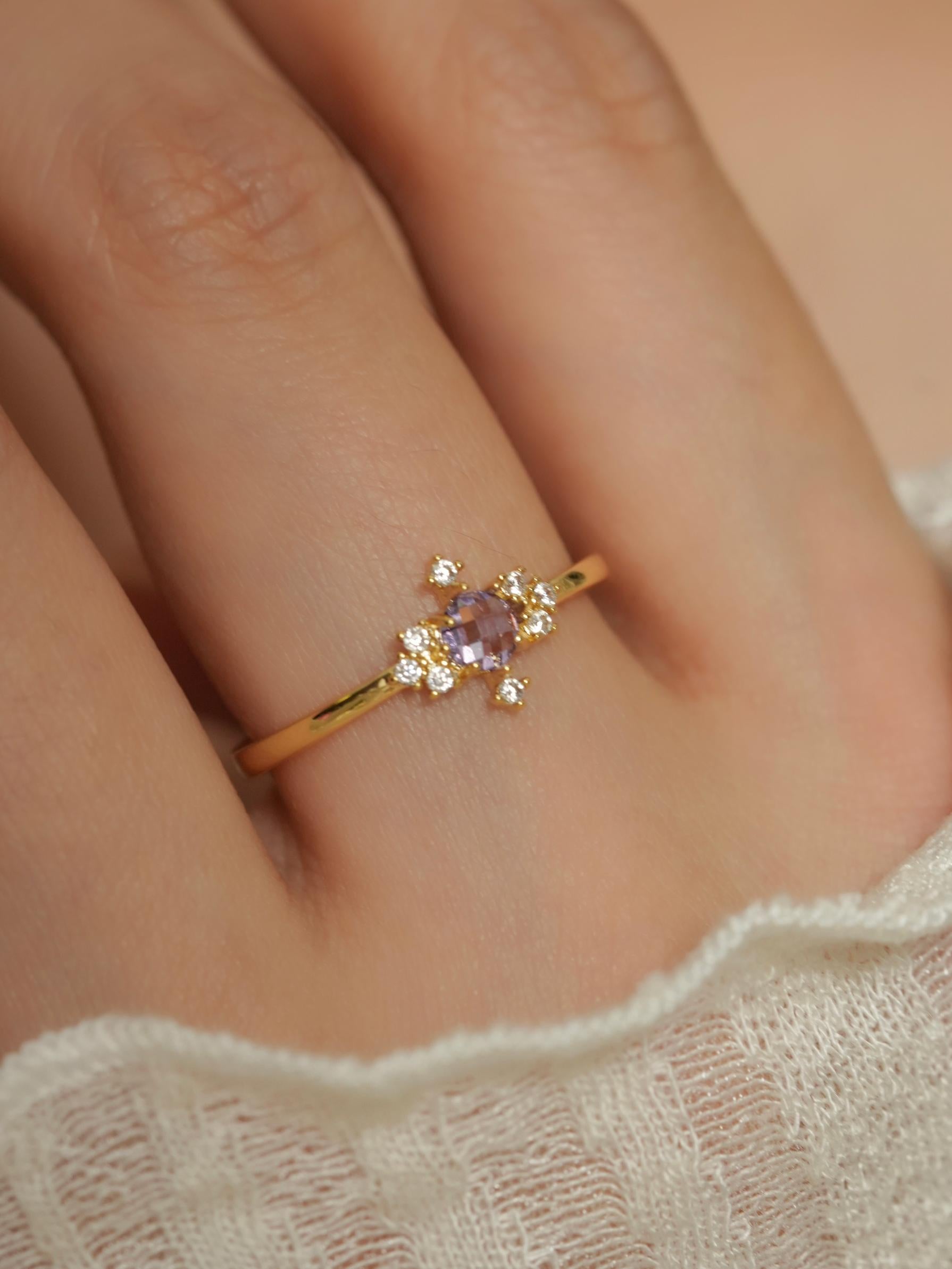 Vintage lavender Gemstone Ring romantic dainty gold stacking ring