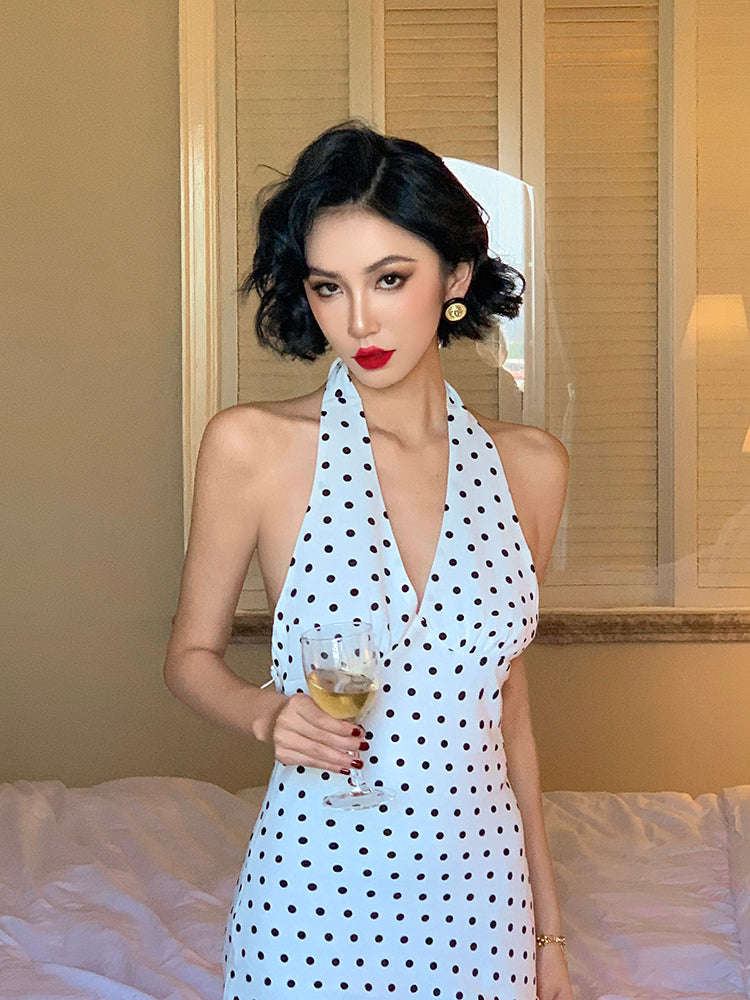 Marilyn Monroe-Inspired Halter Polka Dot Dress