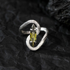 Marquise Angled 925 Silver Ring Olive Green