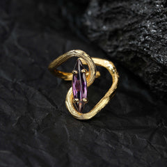 Marquise Angled 925 Silver Ring Amethyst