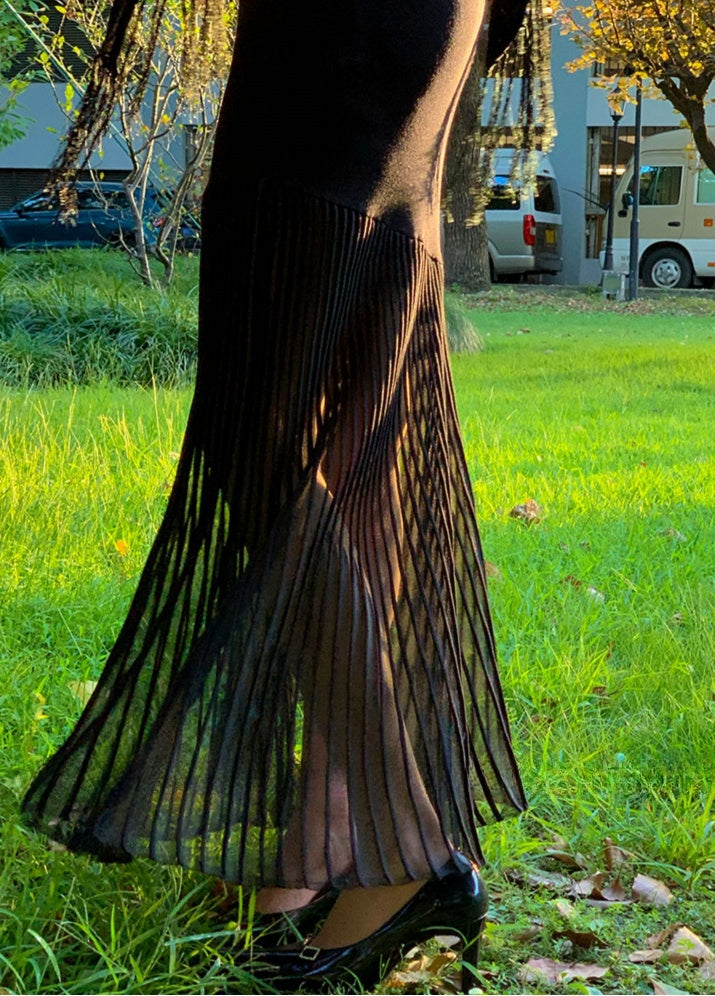 Mesh Pleated Mermaid Maxi Dress