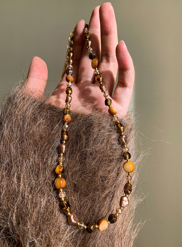 Natural Tiger Eye Mala-Style Necklace