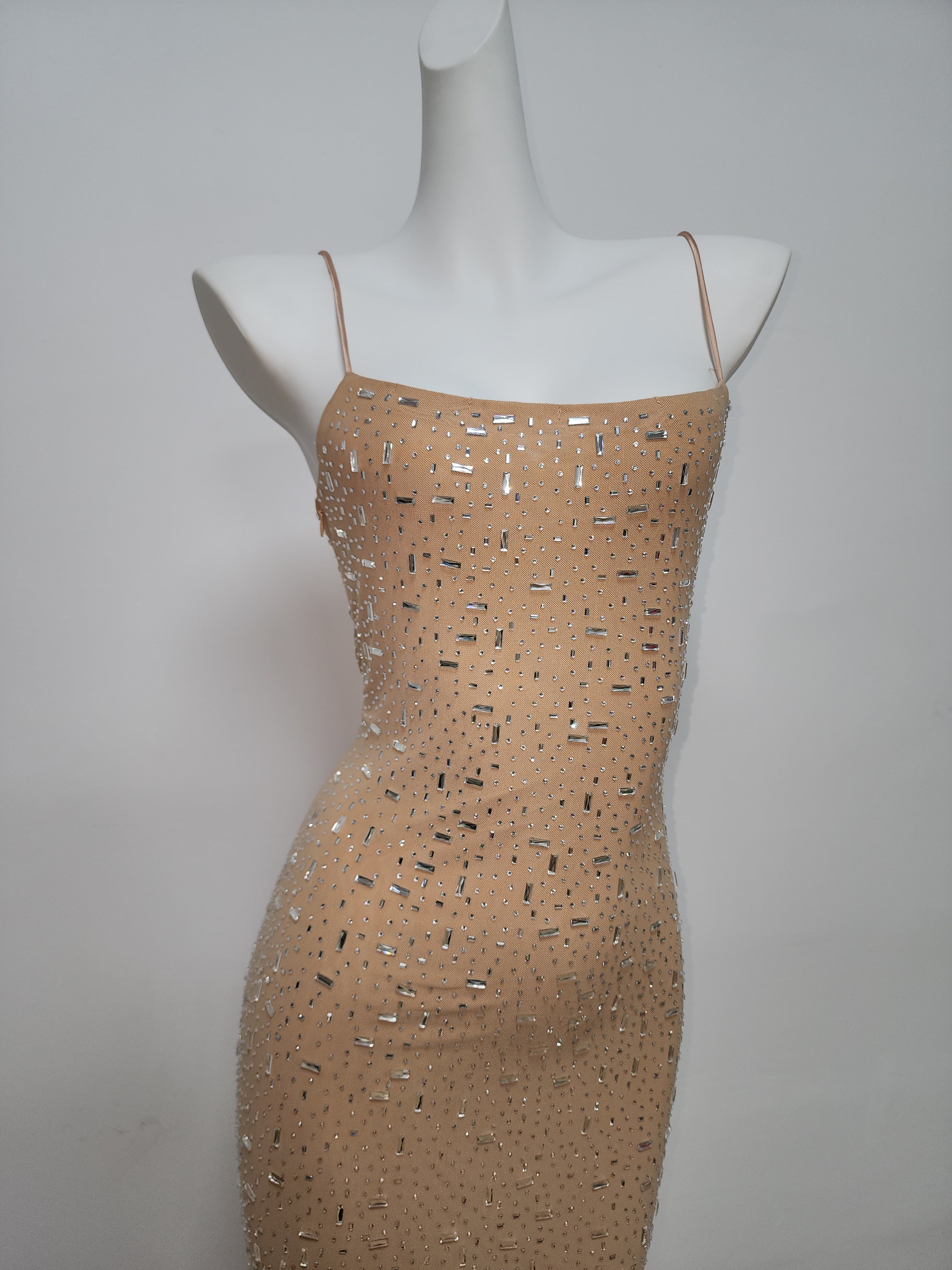 Starlit Hem Nude Rhinestone Glamorous Slimming Cami Dress