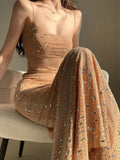 Nude Rhinestone Glamorous Slimming Cami Dress