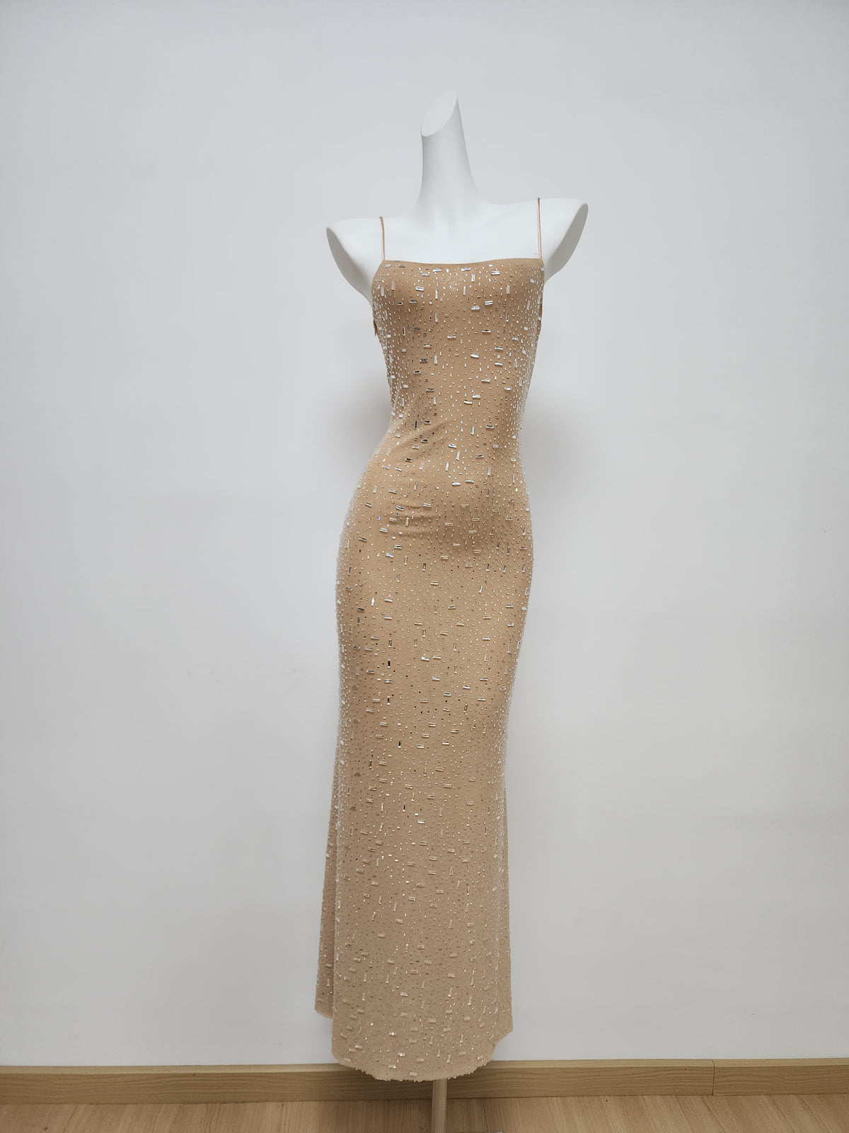 Nude Rhinestone Glamorous Slimming Cami Dress
