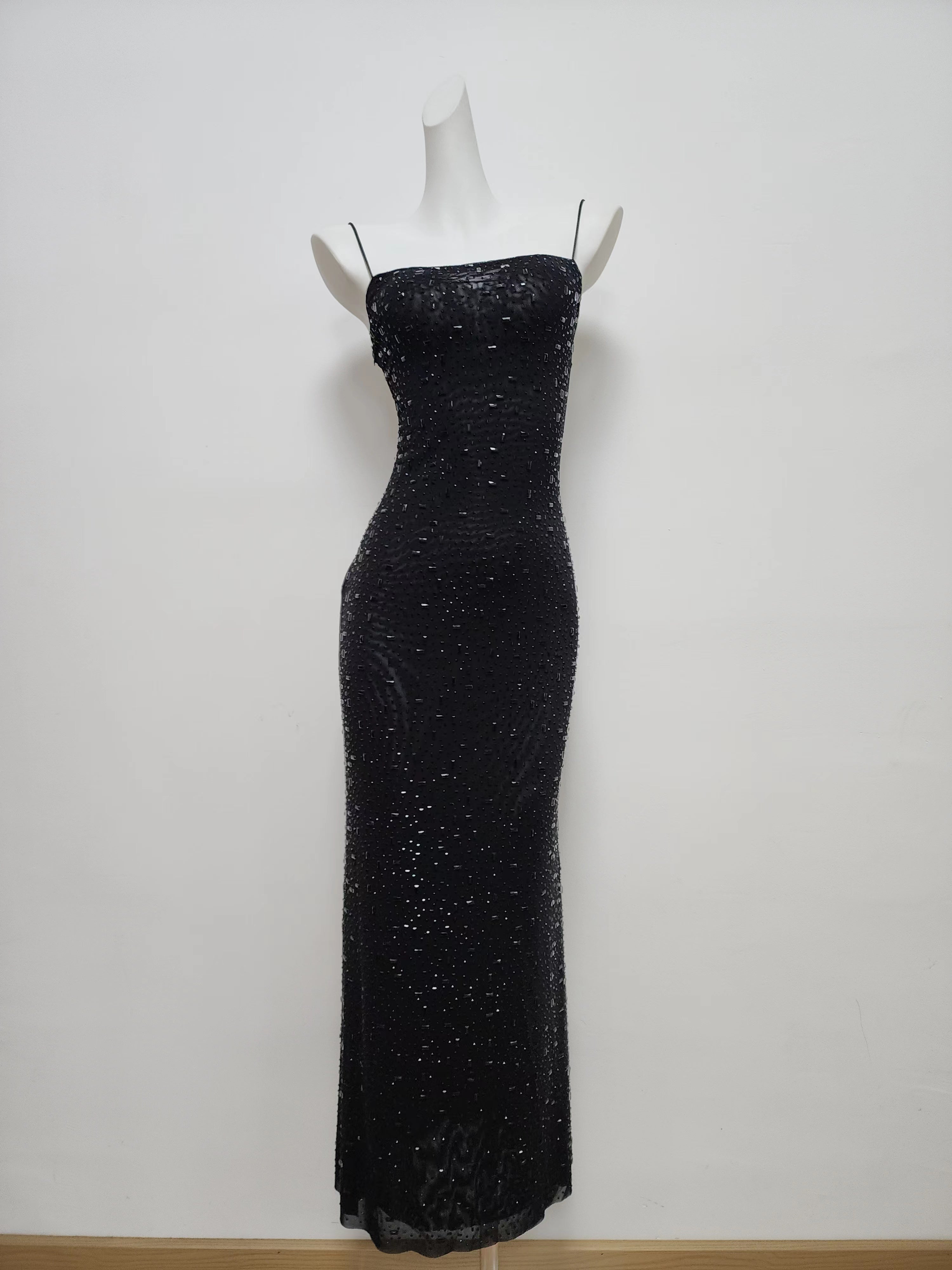 Nude Rhinestone Glamorous Slimming Cami Dress