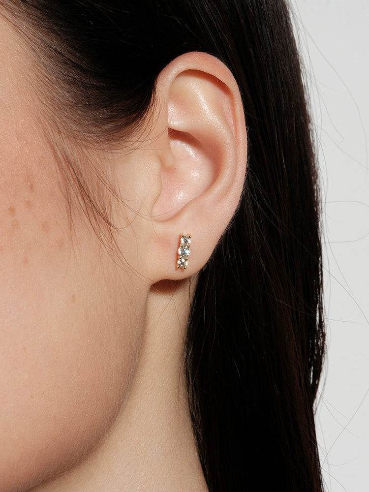 S925 Sterling Silver Moissanite Three-Stone Bar Stud Earrings