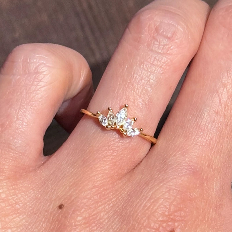 S925 Sterling Silver 14K Gold-Plated Minimalist Diamond Ring