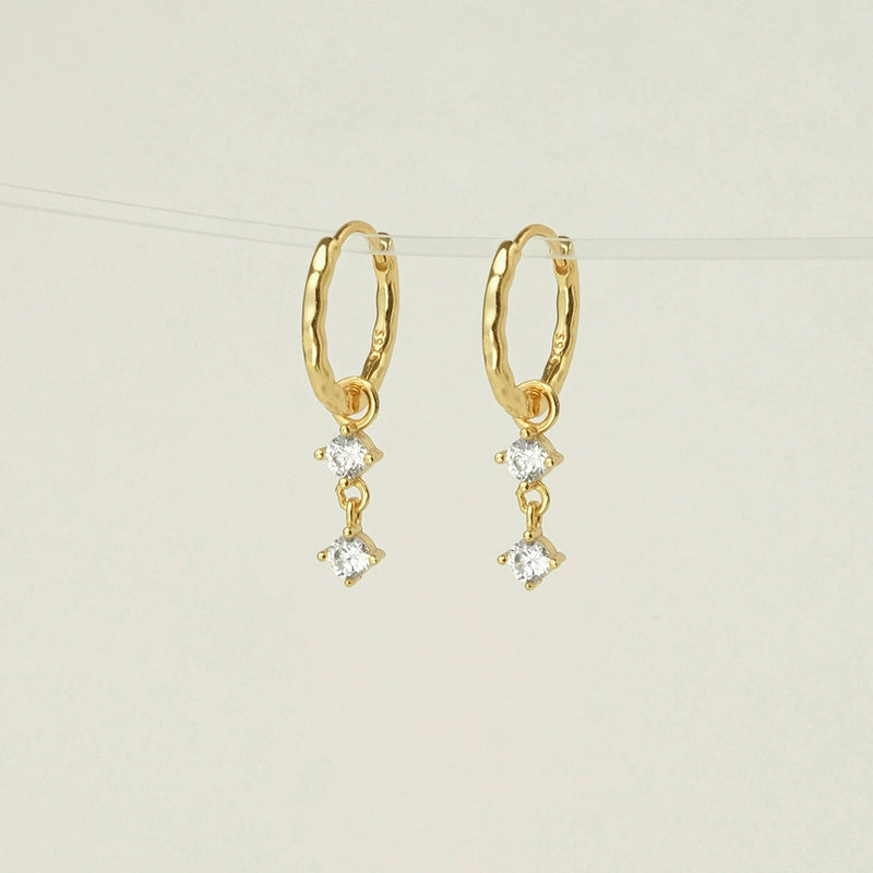 S925 Sterling Silver Double Cubic Zirconia Hoop Earrings
