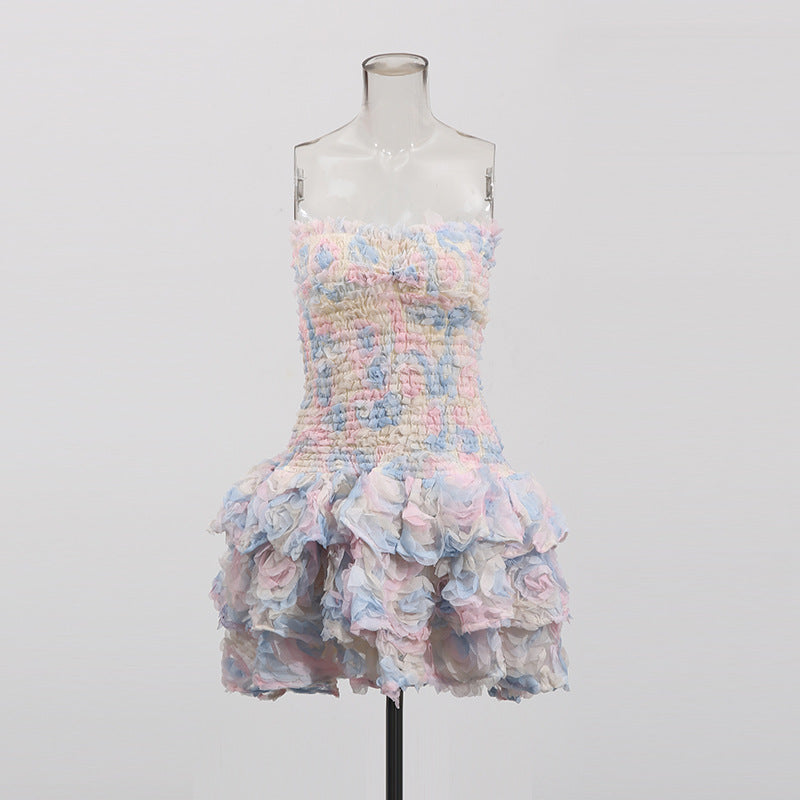 3D Floral Strapless Bodycon Mini Dress – Summer Sexy Fashion