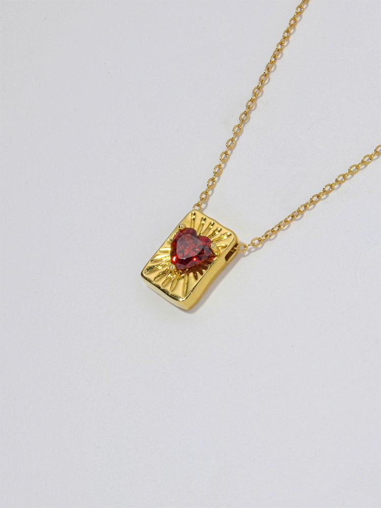 Square Box Heart Ruby Cubic Zirconia Necklace
