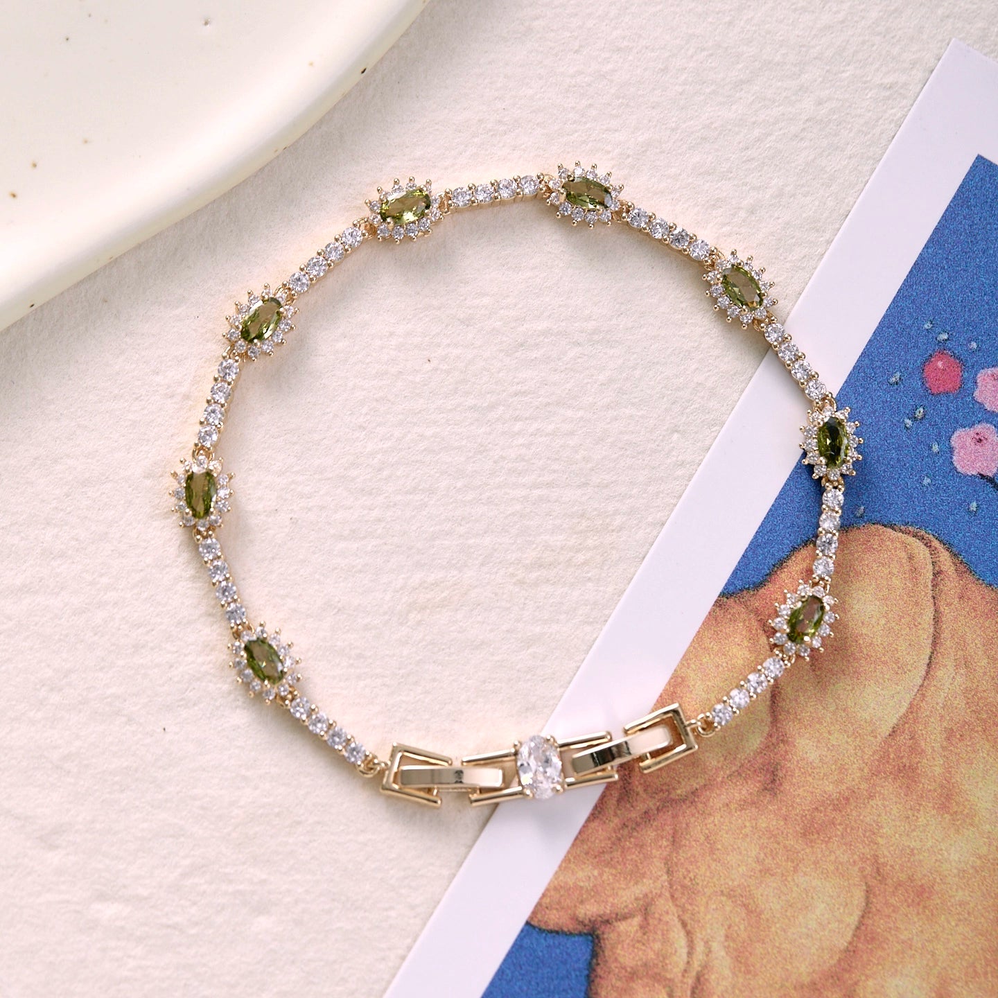 Misty Forest Olive Green Zircon Bracelet – Vintage-Inspired Forest Chic Luxury Jewelry