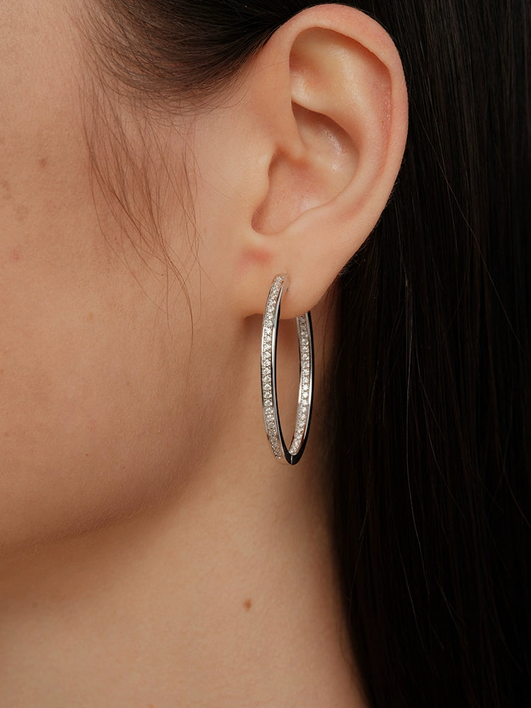 S925 Sterling Silver Moissanite Pavé Large Hoop Earrings
