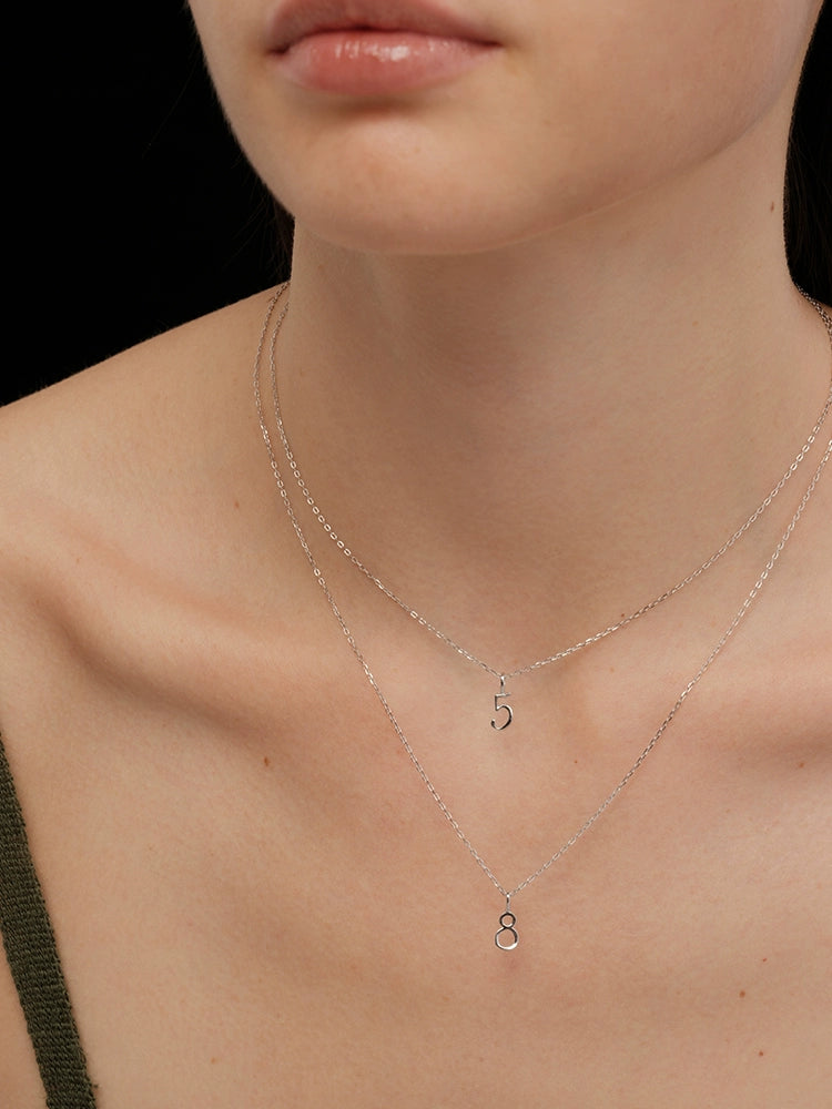 S925 Sterling Silver Mini Lucky Number Pendant Necklace