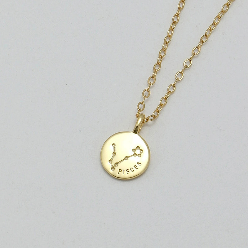 S925 Sterling Silver Mini Coin Zodiac Pendant Necklace